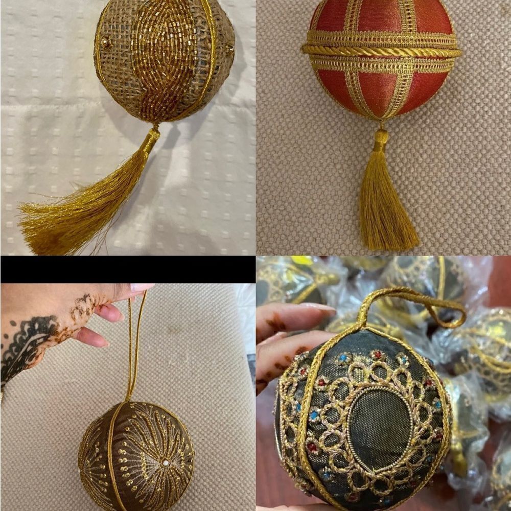 10 Gold Thread Tassle Holiday Christmas Tree Ball ornaments - Picture 3 of 9